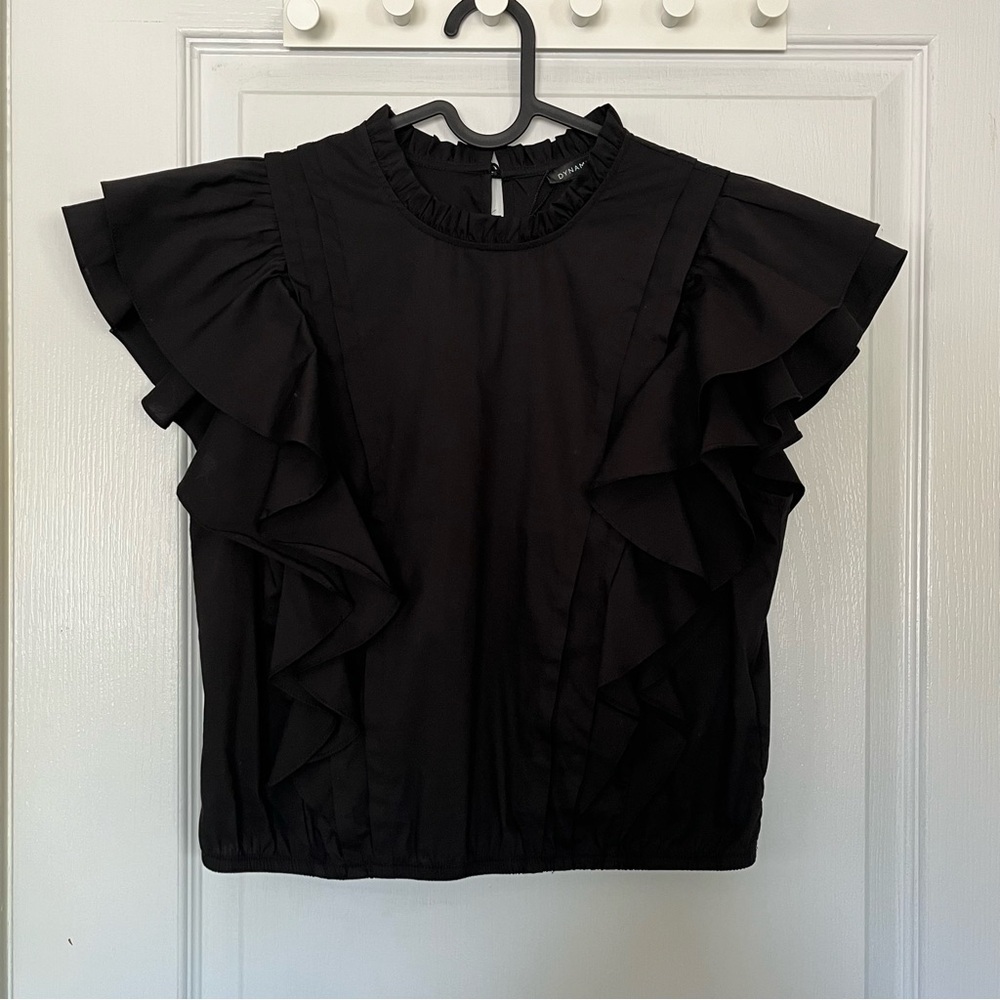 New Dynamite Black Bubble Poplin Tee Ruffle Sleeve Top Women S